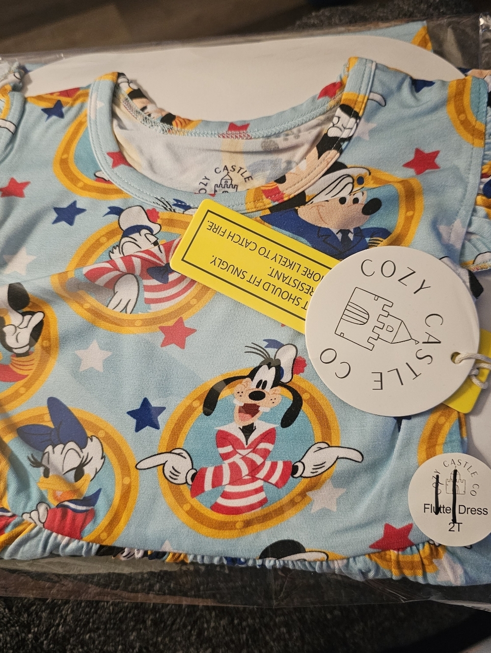 Cozy Castle Kids Disney Mickey And Friends Flutter Dress - Light Blue & Yellow